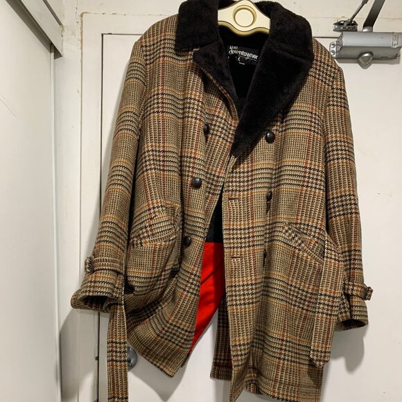 THE DOWNTOWNER VINTAGE FAUX FUR WOOL BLEND PLAID COATS SIZE 42/L - Picture 11 of 13